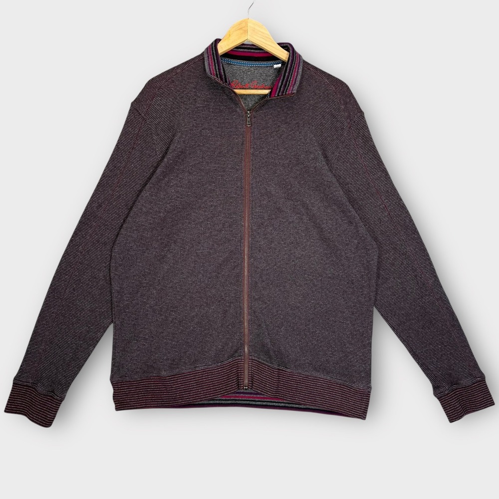 Robert Graham Mens XL Sweater Full Zip Jacket Knit Striped Multicolor Preppy‎